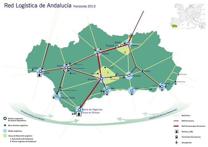 Mapa de Andalucía plataformas logísiticas Puerto Motril